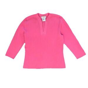 Talbots Women’s Pink V-neck Woven Blouse Top 3/4th Sleeves Petite Small